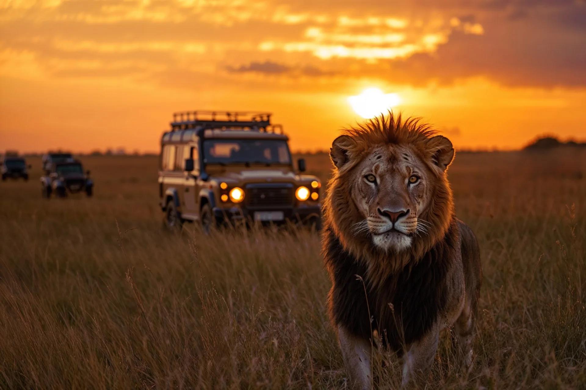 Lion at sunset on the Serengeti — Tanzania safari hosting by Sakurahost